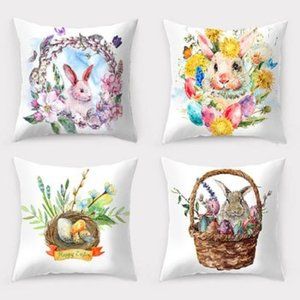 New 🐣🐰Easter White Egg Nest 'Happy Easter' Throw Pillow Cover - Set of Four